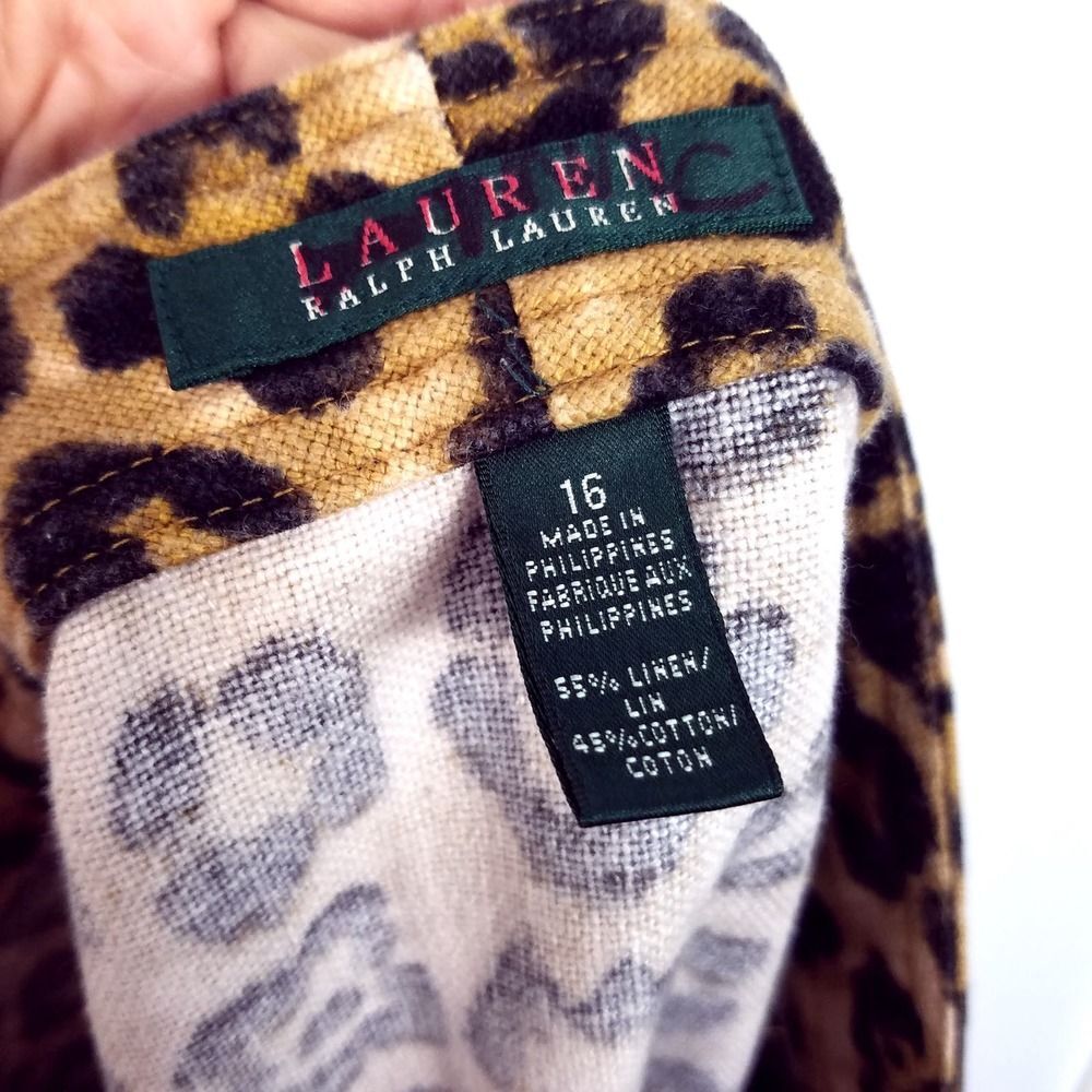 Lauren Ralph Lauren Linen Blend Leopard Print Button Front Pencil Skirt Size 16 - Picture 6 of 6